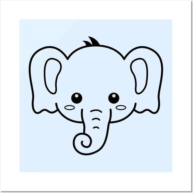 Elephant Head - Cute Illustration - Baby Elephants Wall Art by samshirts